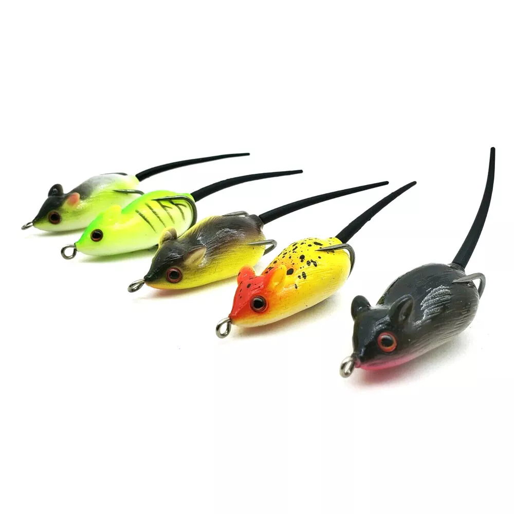 5 Rat Soft Rubber Mouse Fishing Lures Bait Top Water Tackle Hooks Bass Trout