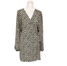 ASOS DESIGN Leopard Print Wrap Puff Sleeve Mini Tea Dress Size US 8 NWT