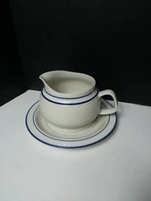 Japan Stoneware Mariner Blue Elegance II Collection Gravy Boat  Underneath Plate