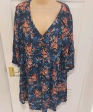 indigo M&S blue floral button down  dress XL  boho hippie festival 