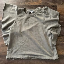 Michael Stars Olive green cropped cotton tee Raw Hem Ruffle Small