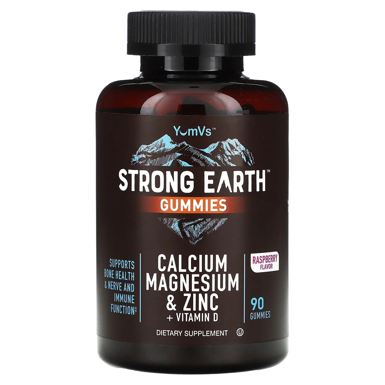 Жевательные резинки Strong Earth, кальций, магний и цинк + витамин D, Малина, 90 г