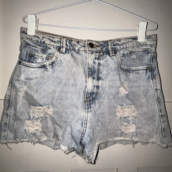Stradivarius Super High Rise Blue Denim Shorts Sz 12