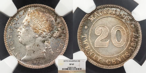 MAURITIUS Victoria 1877-H 20 Cents Specimen NGC SP-67
