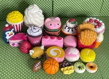 23 Squishies Lot – Mostly Food Stress Relief Toys Mixed Sizes Slow Rising Used