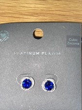 New Platinum Plated Cubic Zirconia Sapphire Earrings
