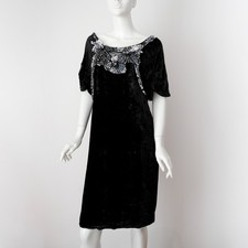 Alberta Ferretti Black Silk Velvet Jeweled & Embellished Draped Evening Vintage