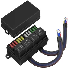 RVBOATPAT 12 Volt Fuse Relay Box Pre-Wired Fuse and Relay Box with 4 Relays a...