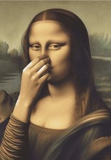 Funny Mona Lisa Bathroom Canvas Wall Art Pinching Nose Wall Decor With Frame