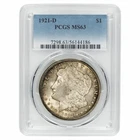 1921D Morgan Silver Dollar $1 PCGS MS 63
