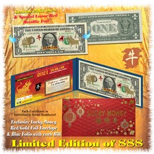 2021 Lunar Chinese New YEAR OF THE OX 24K GOLD Legal Tender US $1 BILL LTD 888