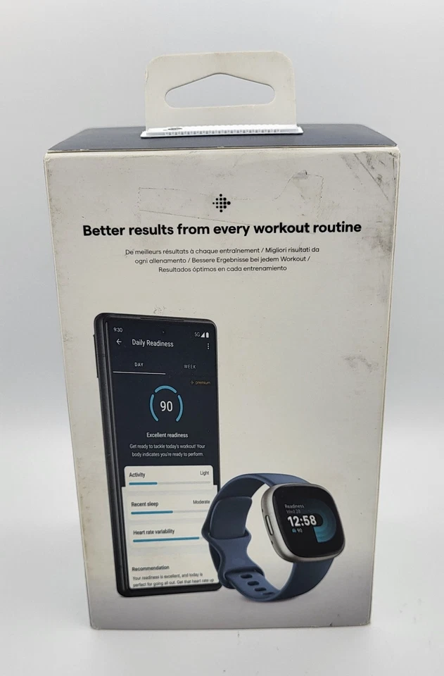 Fitbit Versa 4 Smartwatch Platinum Aluminum/Waterfall Blue Band - NEW Open Box - Image 3 of 4