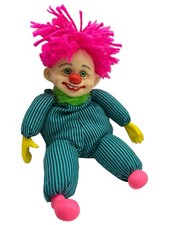 Vintage Clown Plush Doll Figurine 10 Yarn Hair Striped