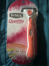 Women’s SCHICK QUATTRO Razor - 1 handle + 2 Cartridges * PAPAYA & PEARL *