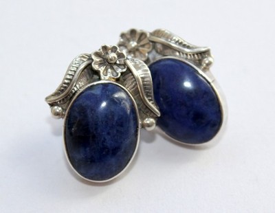 Lapislazuli Ohrstecker Silber 925 Sterling Ohrringe Vintage groß