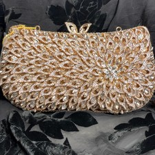 Gold Metal Rhinestone Handbag, clutch, Crystal bling, cocktail, formal 0214
