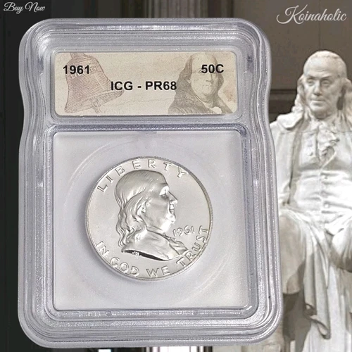 1961 Silver Proof Franklin Half Dollar 50c ICG PR68 90% White Label Eye Candy 🍬