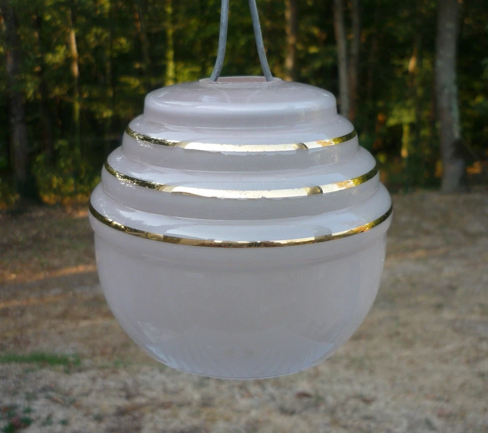 Globe ancien verre teinté rose parfait état abat-jour lampe lustre applique - Photo 1/4