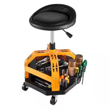 Adjustable Rolling Shop Stool, Heavy-Duty Pneumatic Garage Seat with 300 Lbs. Ca