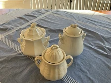 19c White Ironstone Large sugar Bowls Meakan, “Savoy” Adams And Sons  Lot Of 3
