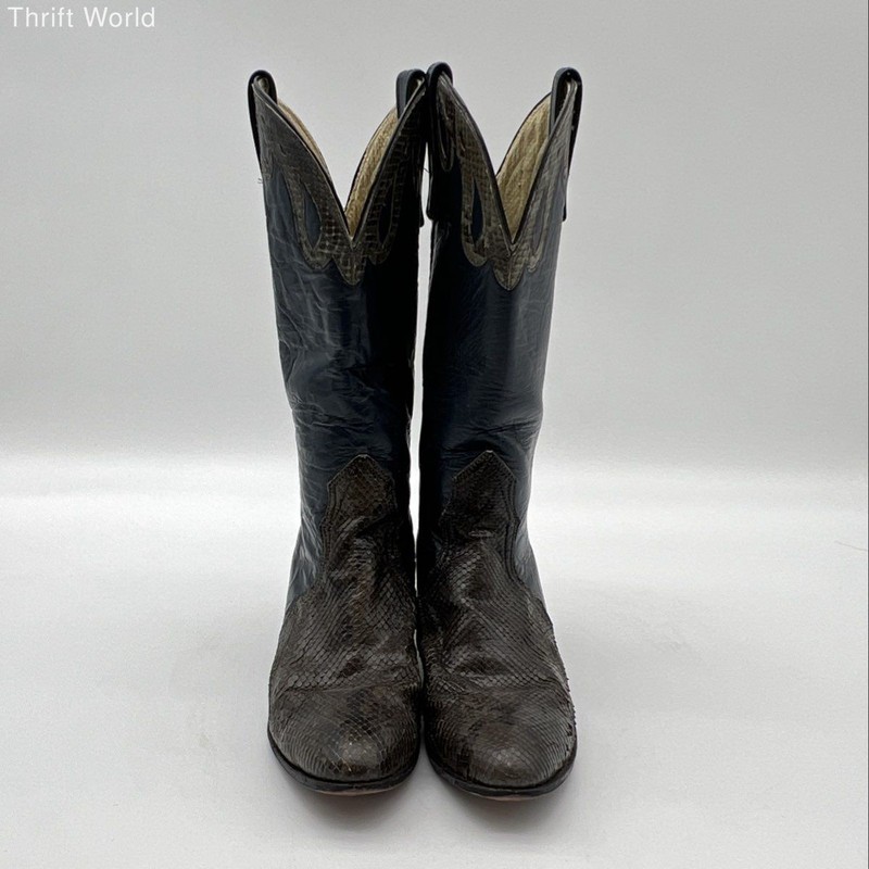 Vintage Nocona Navy Leather Snakeskin Exotic Cowboy Boots Size 7.5 B