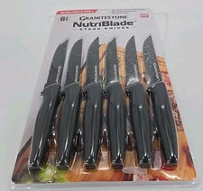NEW Granitestone NutriBlade 6pc Stainless Steel Steak Knife Set Rust-Proof BLACK