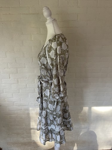 JUST JEANS Dress Size 8 Green Floral Cotton Lace 3/4 Balloon Sleeve Button Up - Picture 8 of 13