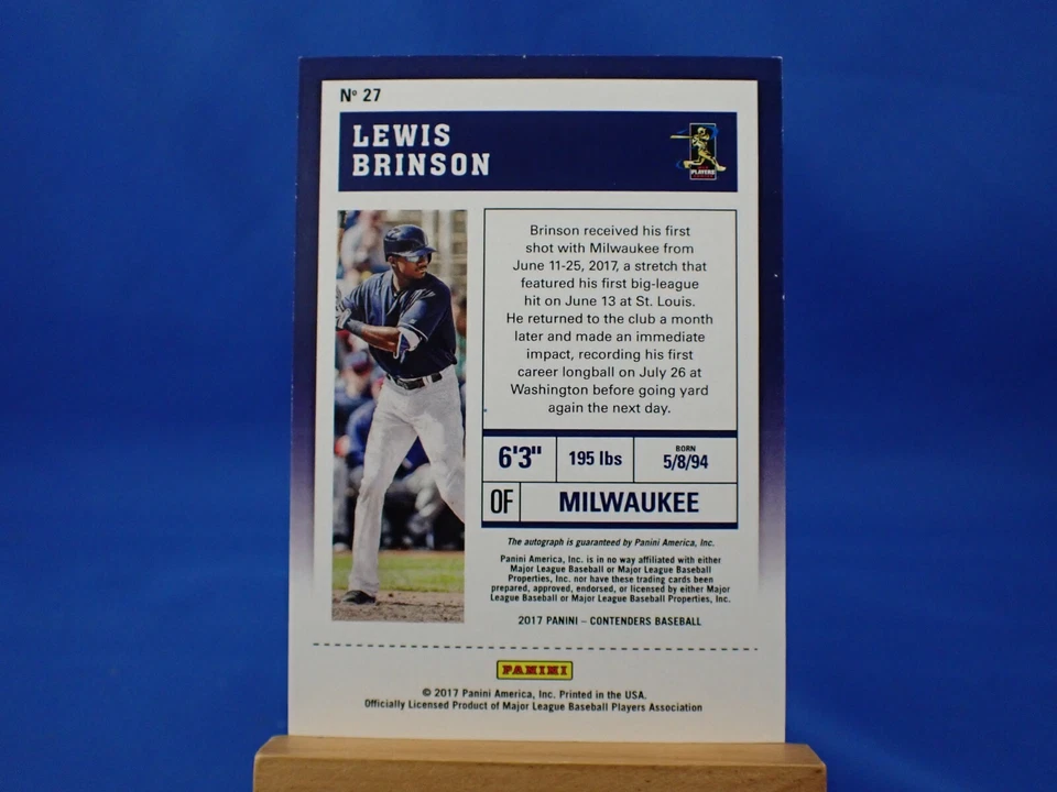 Lewis Brinson Contenders 2017 RC Rookie Playoff Ticket Autograph Auto /25 - Image 3 of 3