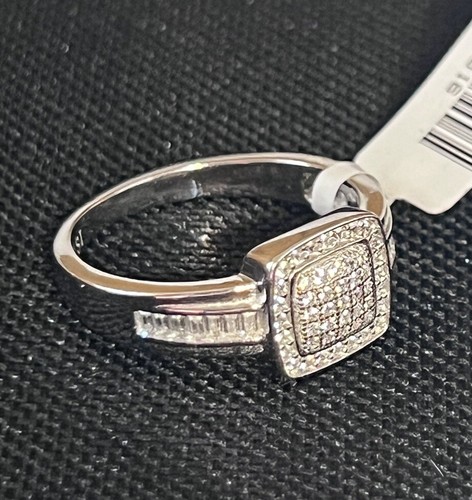 Anillo con racimo cuadrado de diamantes de plata de ley talla 8 - 925 SI (al por menor $130) - Imagen 3 de 6