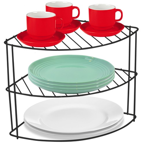 3 TIER KITCHEN CORNER PLATE RACK STORAGE HOLDER STAND PLATES CUPBOARD ORGANISER - Picture 11 of 42