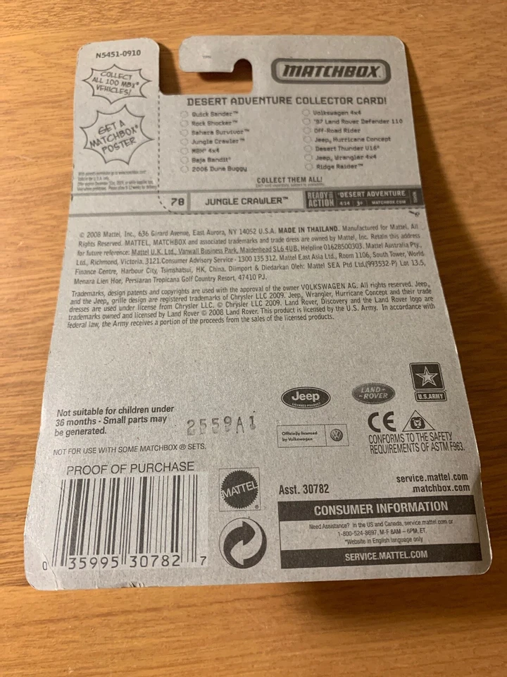 Vintage 2009 Matchbox #78 Jungle Crawler™ MATTE MILITARY GREEN / MINT Diecast - Image 2 of 2