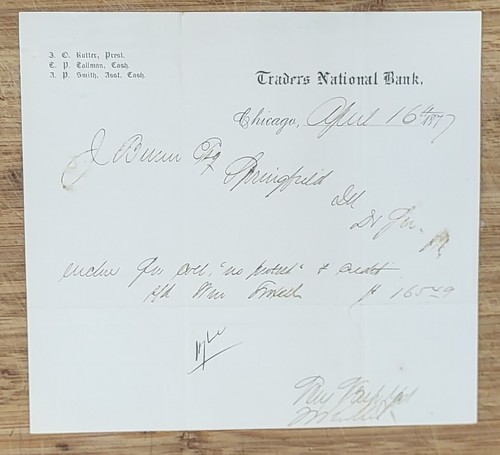 1877 Billhead Chicago Illinois Traders National Bank Springfield Illinois - Picture 2 of 2