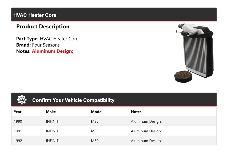 Núcleo de calefacción de climatización Infiniti M30 1990-1992 4 estaciones 1991 Foto 2 de 3