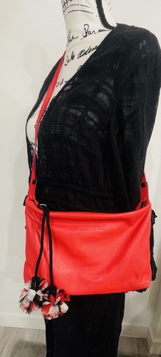 Sonia Rykiel Coral Leather Crossbody HandBag Tassel Pom Pom Convertible Clutch - Picture 13 of 13