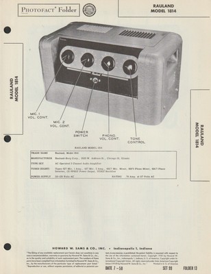 Rauland - Model 1814 Amplifier - Service Manual - Original - 1950 | eBay