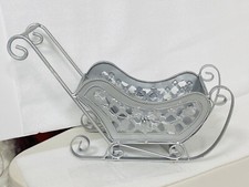 Christmas Sleigh Planter Table decor Painted Silver Metal 12? Long
