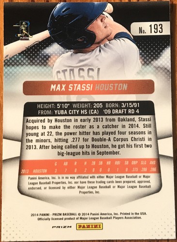 2014 Panini Prizm Prizms Red White & Blue Pulsar Rookie Max Stassi #193 - Picture 2 of 2