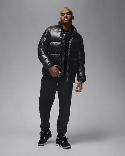 Nike Air Jordan Flight Duck Down Shine Puffer Jacket Coat Black Size XXL 2XL