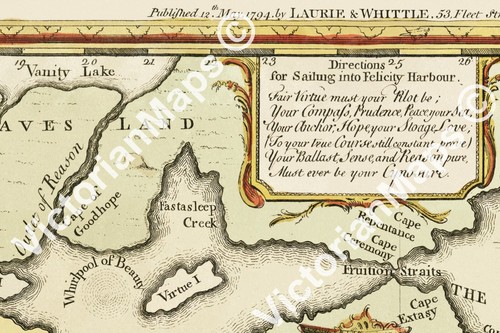 old map ROAD OF LOVE marriage valentine matrimony chart 1794 art print poster - Picture 3 of 16