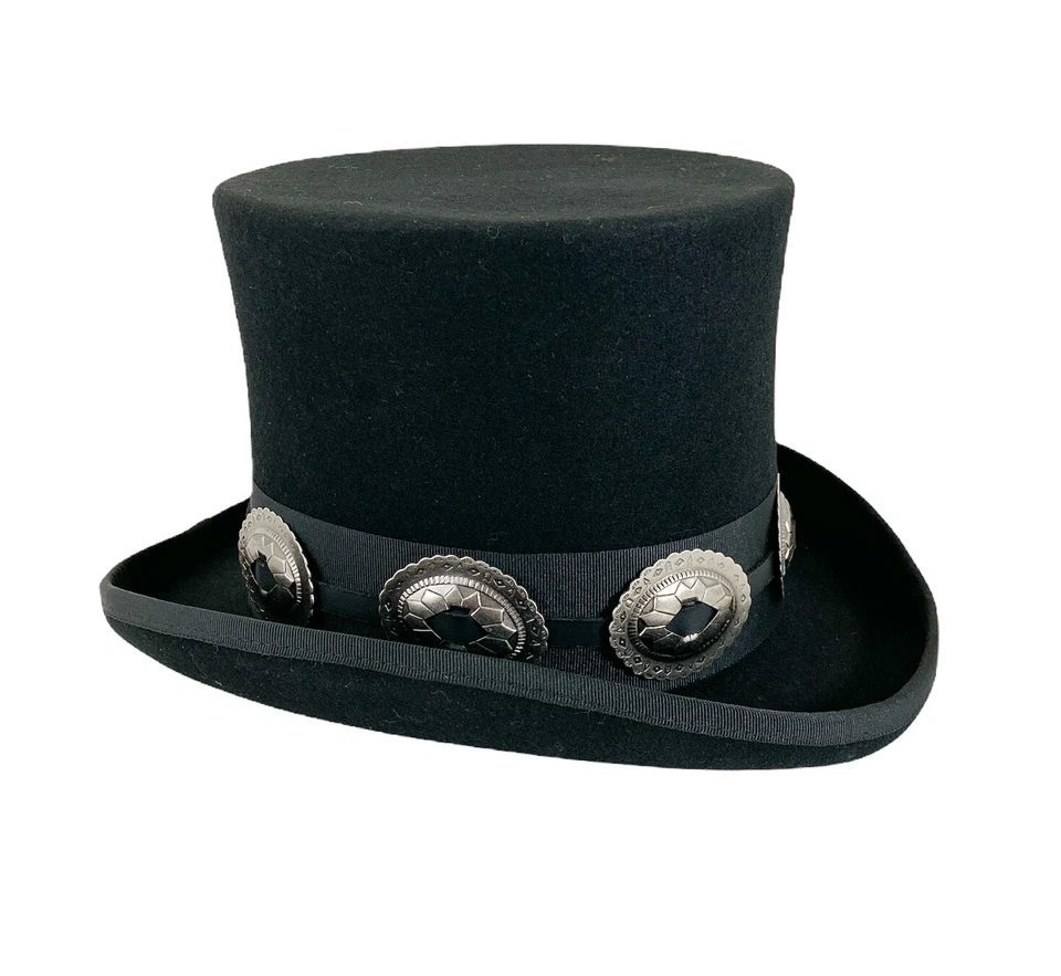 Sombrero de copa negro 100 % lana fieltro banda concho disfraz victoriano Slash Sombrerero loco EE. UU. Foto 4 de 4