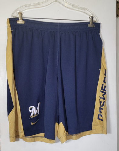 Nike Baseball Milwaukee Brewers Herren Größe 2XL marineblau sportlich Dri-Fit Shorts