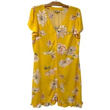 Ann Taylor LOFT Outlet | Dress Floral Yellow Button Front Short Sleeve- Size 14