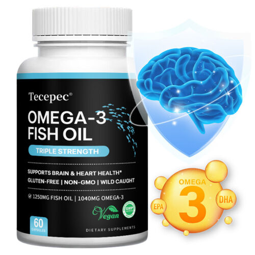 Omega-3 Fish Oil Capsules - Triple Strength Supports Brain & Heart Health