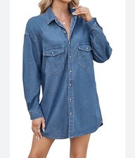 Hunters Run Cotton Denim Long Sleeve Button Up Dress Women’s B6