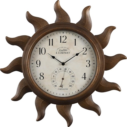 Aged Copper 19" Round Outdoor Clock with Temperature Display for Garden Style - Picture 4 of 9