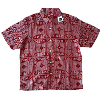NWT Supreme Red Tray Jacquard Logo Button Down Shirt Men's M SS24