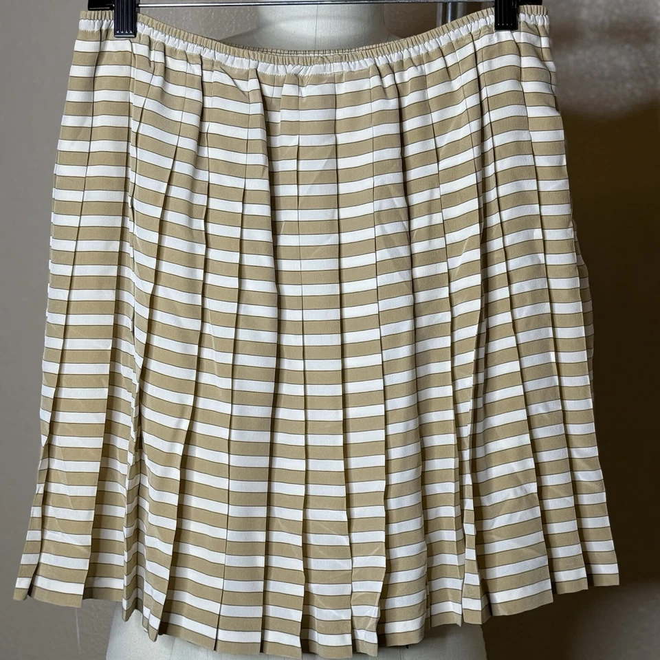 Linda Allard Ellen Tracy Petite Sz 10 Striped 100% Silk Pleated Schoolgirl Skirt - Image 3 of 4