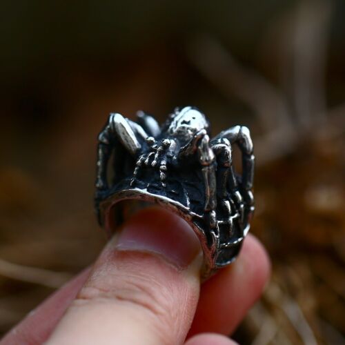 Anello Ragno Gotico Acciaio Inox Uomo Tarantola Horror Biker Anello Argento Pesante - Foto 4 di 9