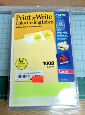 Avery Printable Removable Color Coding Labels 05470 -3/4'' Round N. Yellow/Green