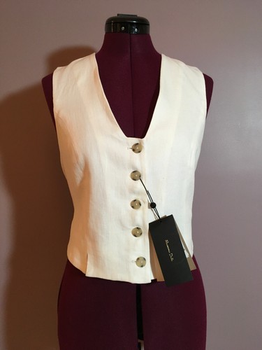 NWT Massimo Dutti Women's 100% Linen Cropped Suit Waistcoat In White Size S 6025